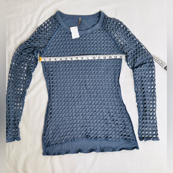 Pete Size Small Raglan Fish Net Mesh Long Sleeve Tee Shirt Light Blue - Picture 4 of 6